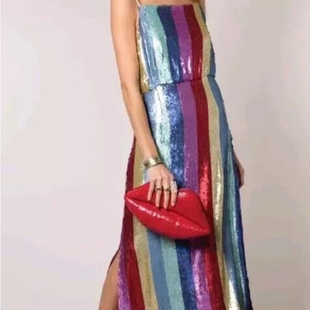 RIXO Sequin Dress in multicolor rainbow